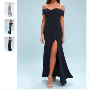 Lulu's Off the shoulder navy dress Small